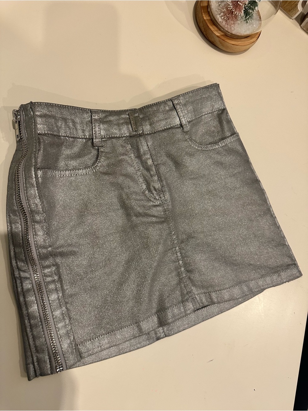 Givenchy Metallic Silver Mini Skirt with Side Zip Detail